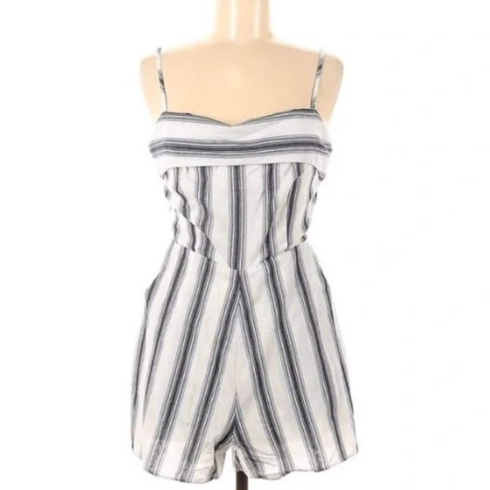 Altar'd State White and Blue Striped Romper